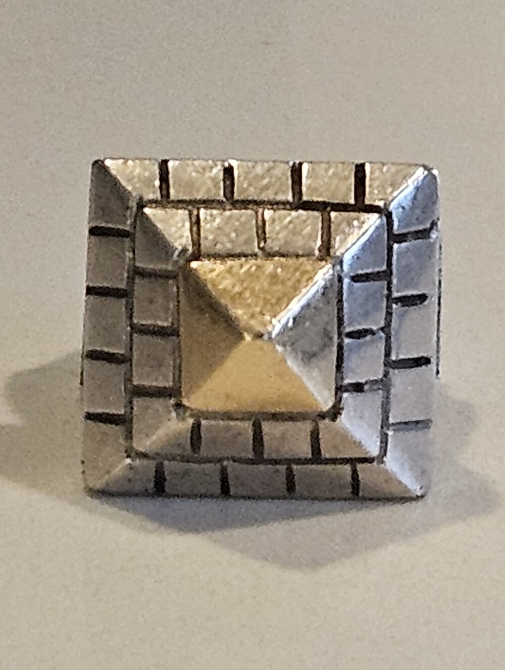 Massive Chunky Solid 14k Yellow Gold & Sterling Silver Pyramid Ring Artisan - Picture 10 of 10